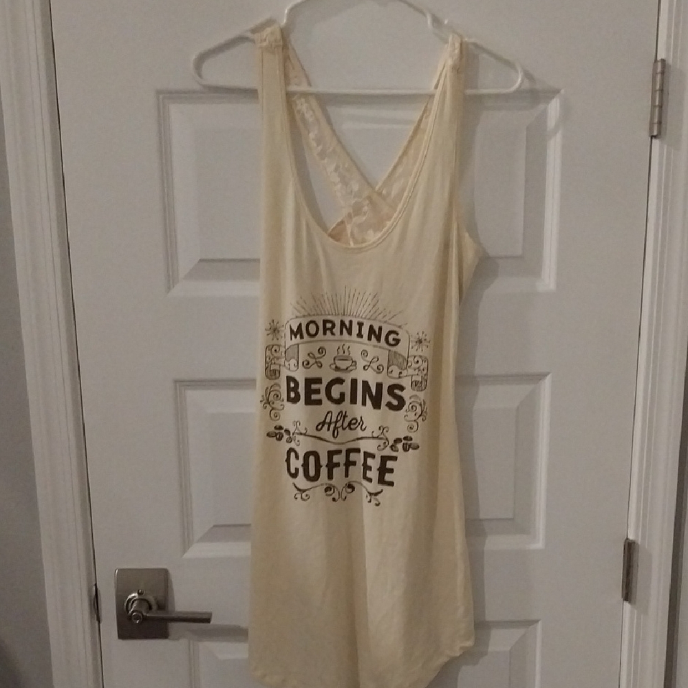 VENUS Cream Chemise with Coffee Print Nwot Sz S Lace Back